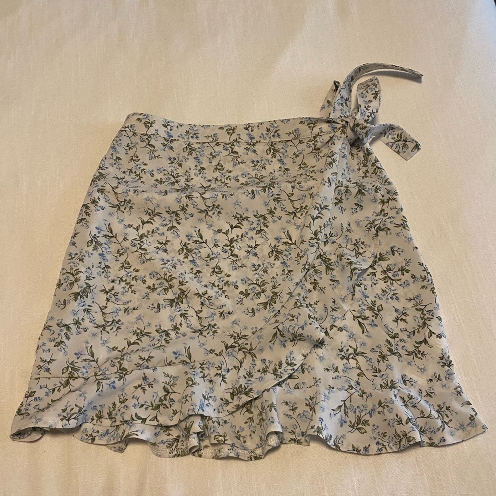 Green and Blue floral wrap skirt